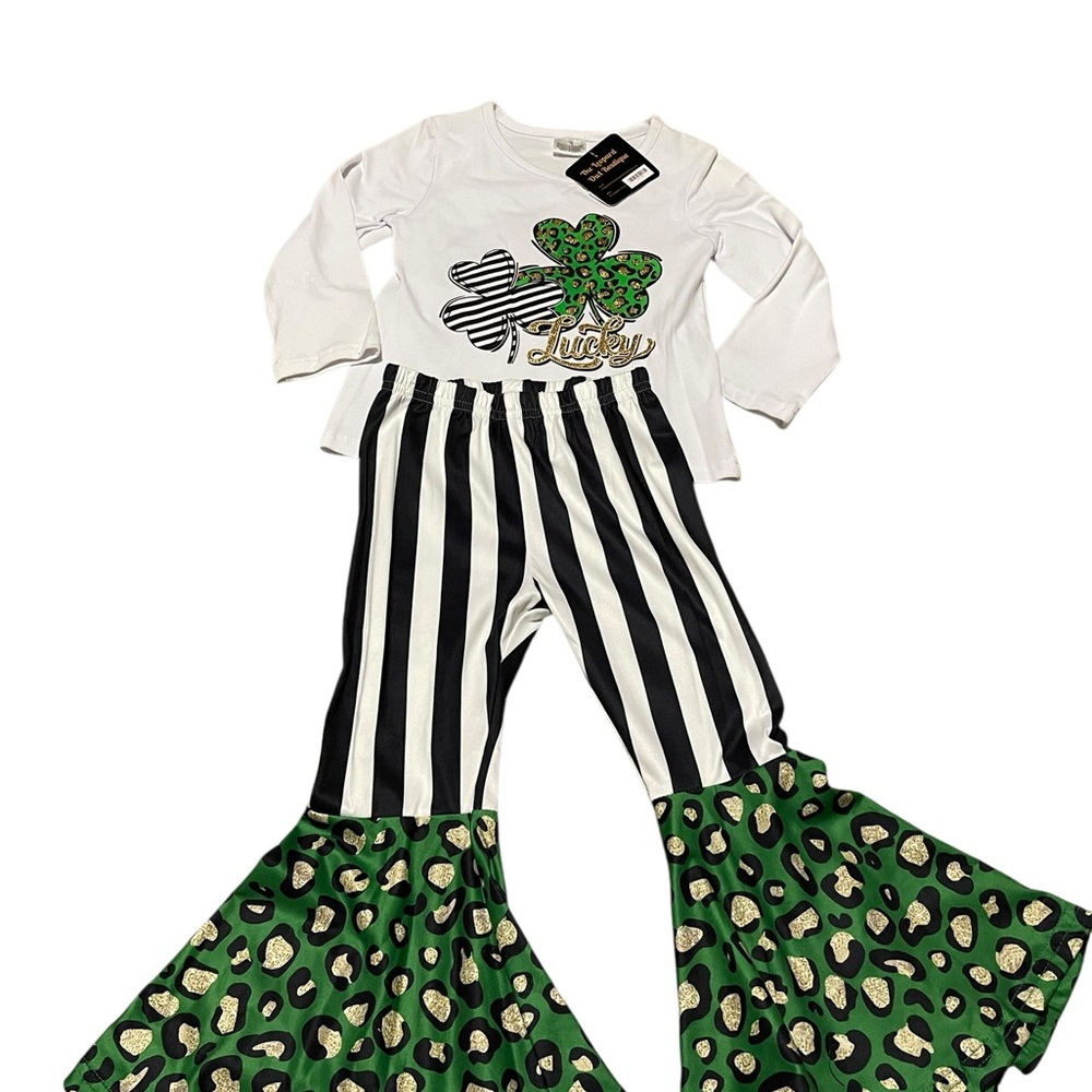 Kids Shamrock Outfit with Striped Pants